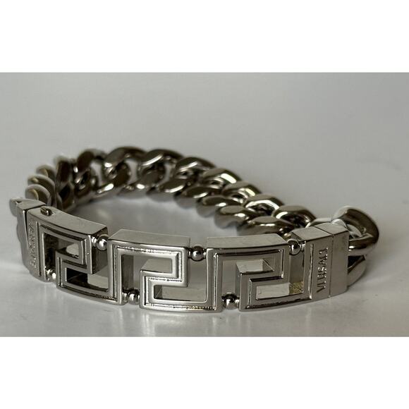 VERSACE Greca Chain Bracelet Silver Large Made in Italy NWT $725 - Picture 5 of 10